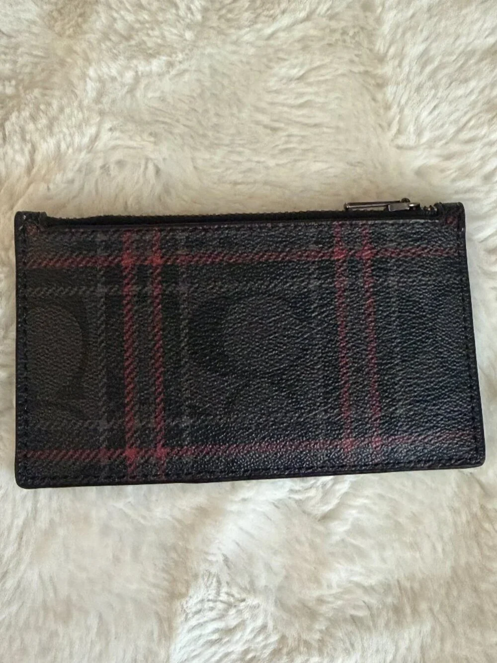 COACH 'Signature Plaid' Men's Coated Canvas Zip Card Case F87884